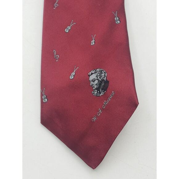 Creativ Fashion Vienna Silk Neck Tie Mozart Violins Musical Notes Red - Picture 2 of 4